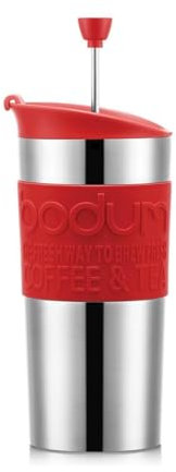 Bodum 11067-04 Travel Press Mug à Piston Isotherme en INOX Double paroi, Couvercle à clapet, 0.35 l