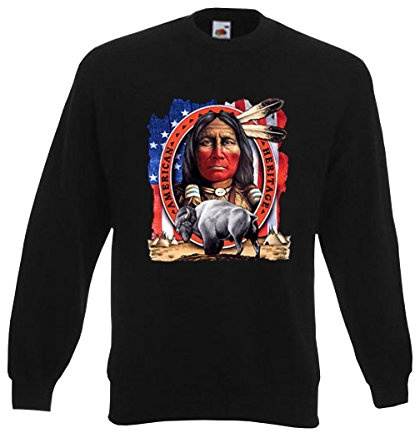 Fun T-Shirt Sweatshirt American Heritage Indianer Bison (AIM00124) | schwarzer american style pullover mit coolem Druck