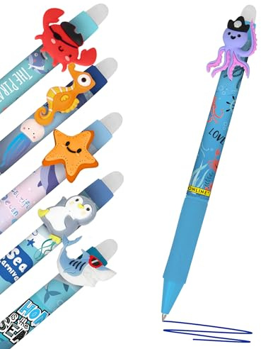 Online magiXX, 6x Radierstift Fun Sea World I Gelschreiber blau radierbar mit 0,7mm Strichstärke I Tintenroller zum Schreibenlernen, Büro I kompatibel mit Frixion Mine I Radierbarer Kugelschreiber