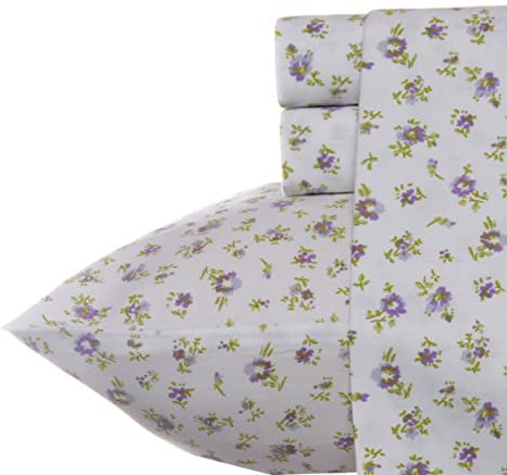 Laura Ashley Bettwäsche-Set für Queen-Size-Bett, weiches Baumwoll-Satin, glatt, atmungsaktiv, Heimdekoration (Petite Fleur Heather, Queen)