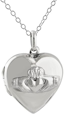 Sterling Silber Herzform Irish Claddagh Medaillon Halskette, 45,7 cm Kette