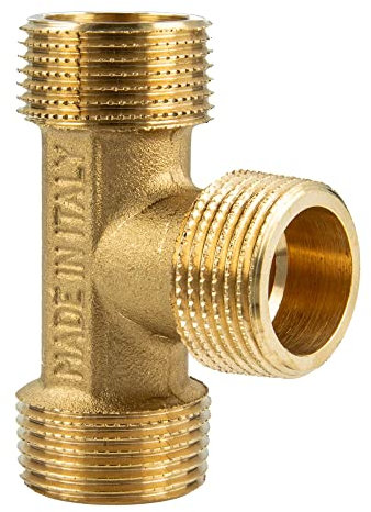 tecuro Messing T-Stück 3/8 Zoll Außengewinde, Messing blank CW617N nach Trinkwasserverordnung 50930-6, DIN ISO 228-1 konform