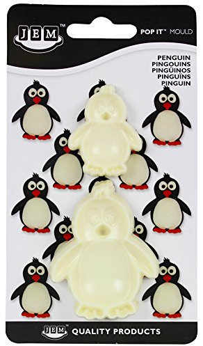 PME 1102EP017 JEM Pop It-Motivform Pinguin zum Dekorieren von Torten, Sortiment 2 kleine Größen, Kunststoff, Ivory, 5 x 2 x 6 cm
