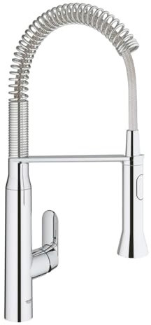 GROHE K7, Profi Küchenarmatur 2 Strahlarten (Wasserhahn mit ausziehbarer Metallbrause, 140° schwenkbar, wassersparend dank variabler Mengenbegrenzung, einfache Spülbecken-Montage) chrom, 31379000