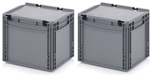 Auer Packaging 2x Eurobehälter 40 x 30 x 33,5 mit Scharnierdeckel inkl. gratis Zollstock * 2er Set