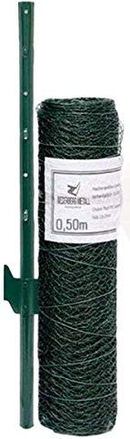 Niederberg Metall Maschendrahtzaun Set - 5m x 50cm Zaun - 4 Pfosten - 13x13 Zaunset Verzinkt Grün