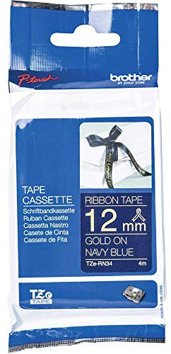 Brother Original P-touch Textil-Schriftband TZe-RN34, 12 mm gold auf marineblau (u.a. für Brother P-touch H200, H100LB/R, H105, E100/VP, D200/BW/VP, D210/VP)