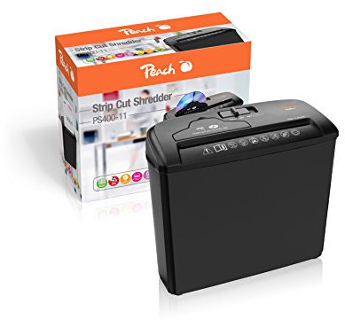 Peach PS400-11 Streifenschnitt Aktenvernichter | 5 Blatt | 7 Liter | 6 mm Streifenbreite | schreddert Papier, CDs und Kreditkarten | großer Blatteinzug