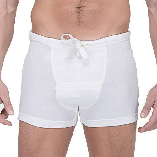Cottonique Men's Rib Drawstring Boxer Brief with Fly (Small, Ivory)