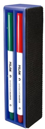 Milan Boîte 4 feutres pour tableau blanc dans une boîte-effaceur avec support magnétique 949299