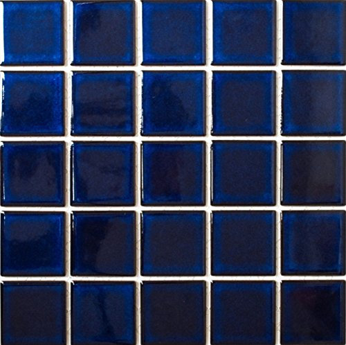 Mosaik Quadrat uni kobaltblau glänzend Keramikfliese, Mosaikstein Format: 58x58 mm, Bogengröße: 304x304 mm, 10 Bögen