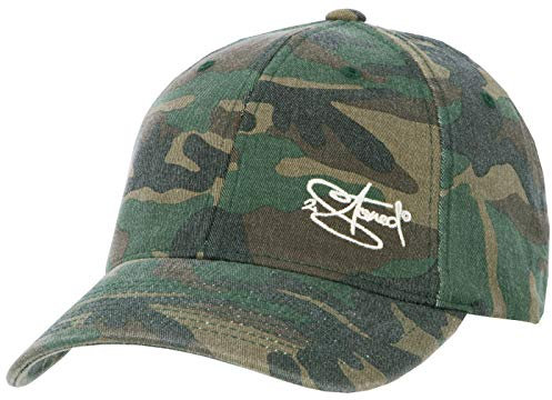 2Stoned Flexfit Baseball Cap Washed Camo Green mit Stick Größe S/M (57 cm - 59 cm) für Damen, Herren und Jugendliche