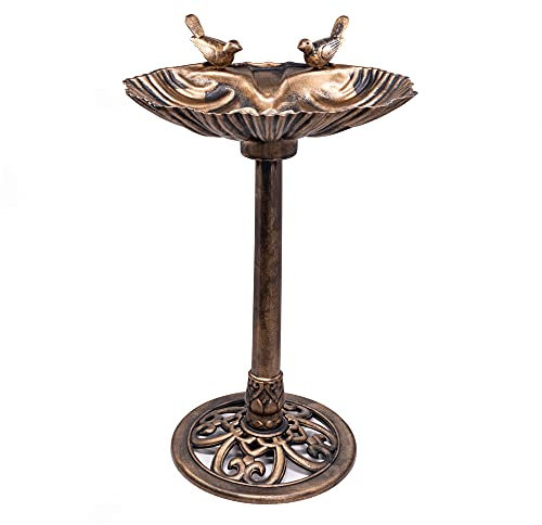 Schallen Garden Outdoors Plastic Metal Effect Garden Clam Shell Bird Bath Water with Stones (Brown Bronze)