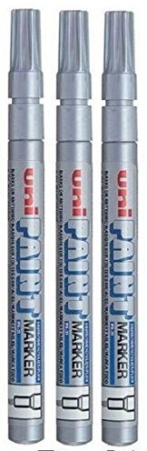 Uni Coloured Fine (0.8-1.2mm) PX-21 Silver Oil Paint Marker Pen Metal Glass Wood Plastic Stone Outdoor Bullet Nib Tip (Pack Of 3)