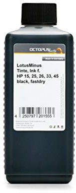 LotusMinus Nachfülltinte kompatibel für HP 15, 25, 26, 33, 45 Druckerpatronen, Tintenpatronen schwarz dye, schnelltrocknend, 500ml, Non-OEM