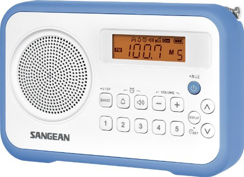 Sangean PR-D18BU AM/FM/Portable Digital Radio with Protective Bumper (White/Blue)