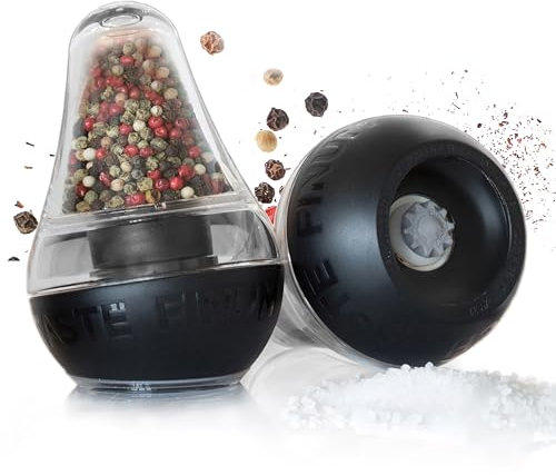 Finum LOOK TOUCH TASTE Pfeffermühle mit Keramikmahlwerk - Design Gewürzmühle für Salz & Pfeffer - Salzmühle - in Schwarz-Transparent