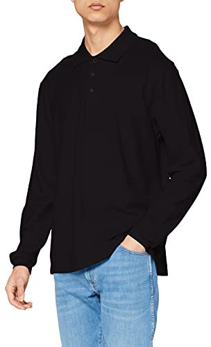 Fruit of the Loom Men's Premium Long Sleeve Polo Shirt, Black, XXX-Large
