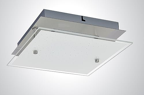 Trango 3102 Feuchtraum IP44 LED Deckenstrahler Eckig für Bad 3-Stufen dimmbar *LILY* inkl. 12 Watt 3000K warmweiß LED Modul, Design Kristalleffekt Glas Lampenschirm, Deckenlampe, Wandleuchte