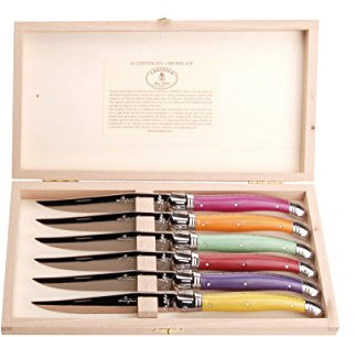 Laguiole Ménagère avec 6 Couteaux à Steak Couleurs de l'arc-en-Ciel