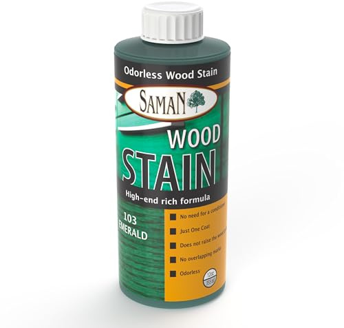 SamaN Interior Water Based Wood Stain - Natural Stain for Furniture, Moldings, Wood Paneling, Cabinets (Emerald TEW-103-12, 12 oz)