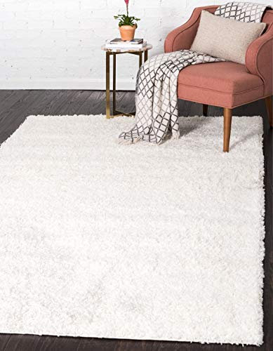 Unique Loom Solo Solid Shag Kollektion Moderner Plüsch-Hochflor Teppich, Schneeweiß, 152 x 244 cm