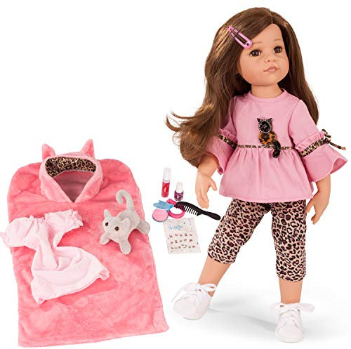 Götz 2059094 Hannah chez Son Amie - poupée Debout de 50 cm de Haut, Cheveux Bruns et Yeux Marron - Ensemble de 14 pièces