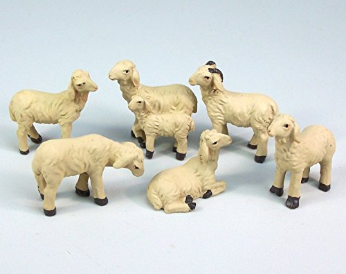 Unbekannt Schafe Set 6 Teile, aus Polyresin Höhe bis 3,7 cm hoch. passen zu Krippenfiguren 7-8 cm.