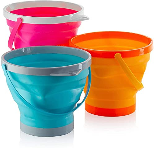 Toyze Seau de Plage Pliable de 2 litres, Seau Verrouillable en Silicone Multi-Usages d'un Demi-Gallon avec Poignée pour Enfants Adultes Piscine Camping Boire Pêche Lavage de Voiture
