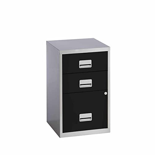 Combi Filing Unit Cabinet Lockable 3 Drawers A4 Silver and Black