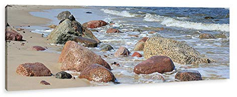 Leinwandbild Ostseestrand Meer Ostsee Strand Steine Küste auf Keilrahmen + Oberflächenversiegelung 90 x 30 cm