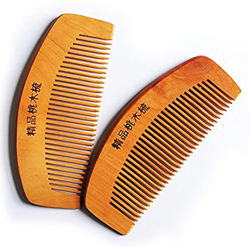 HAND WHC14 Medium Dual Head Natural Peach en bois anti-statique Peigne 14cm