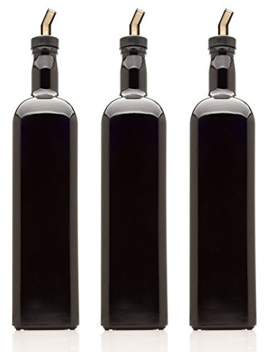 infinity bocaux 1 litre (100,5 cl) carré Grande Ultraviolet rechargeable Verre Bouteille d'huile en plastique pour bec verseur noir