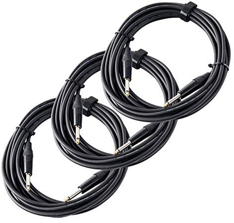 3er Set Pronomic Stage INST-6 Instrumentenkabel 6m (6,3 mm Klinke, Verbindungskabel, Gitarre, vergoldete Steckerspitzen, Spannzangen-Zugentlastung) schwarz
