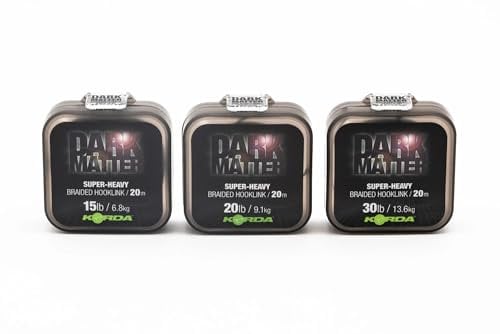 Korda Dark Matter Braid 20m - Vorfachschnur zum Karpfenangeln, geflochtene Schnur für Karpfenvorfächer, Vorfachmaterial, Tragkraft:30lbs/13.6kg