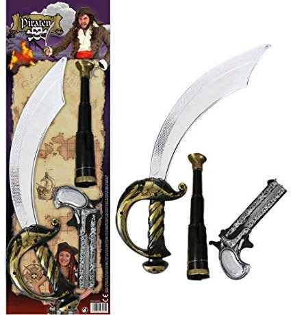 Piraten-Set 3-TLG. (Pistole Säbel Fernglas) Seeräuberset Seeräuber Enterer Seepirat Seeman Inselpirat Piratensäbel Accessoire Fasching Karneval Fastnacht