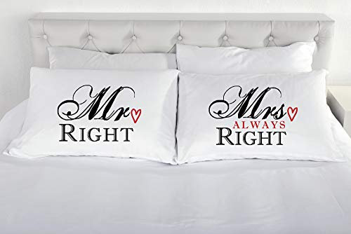 60 Second Makeover Limited Mr Right Mrs Always Right-Kissenbezüge, 1 Paar, Kissenbezüge, Geschenk, romantische Bettwäsche, Geschenk zum Valentinstag