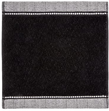 möve Brooklyn Seiftuch Uni mit Fischgratbordüre 30 x 30 cm aus 85 % Baumwolle / 10 % Viskose aus Bambus-Zellstoff / 5 % Leinen, black
