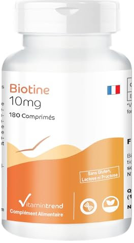 Biotine 10mg – Vitamine B7 – Hautement dosé - avec 10000μg de Biotine - Boite de 180 comprimés - Végan ! POUR 6 MOIS ! | Vitamintrend®