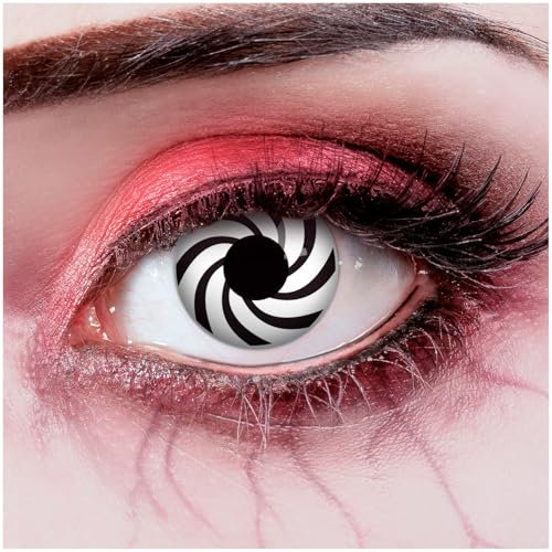 aricona Kontaktlinsen - Weiße Kontaktlinsen mit hypnotisierender schwarzer Spiral-Optik - Schwarze Kontaktlinsen ohne Stärke für Halloween, Fasching, Karneval, 2 Stück