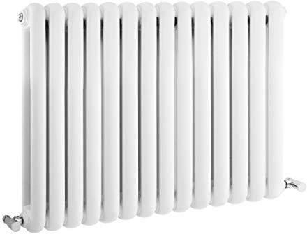 Hudson Reed HSA004 Salvia | Modern Horizontal Designer Double Panel Bathroom Radiator, 635mm x 863mm, High Gloss White, Set of 2 Pieces
