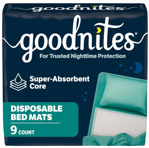Goodnites Disposable Bed Pads/Bed Mats for Bedwetting, 2.4 x 2.8 ft, 36 Ct (4 Packs of 9)