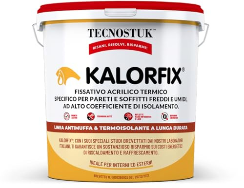 TECNOSTUK Kalorfix 12 L. – Fissativo Acrilico Termico per Pareti e Soffitti Freddi e Umidi – Termoisolante, Risparmio Energetico, Previene Muffa e Umidità | e Soffitti Freddi e Umidi – Termoisolante, Risparmio Energetico, Previene Muffa e Umidità