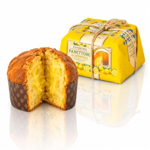 Chiostro di Saronno Panettone Artigianale con Crema di Limoncello 750 g, Panettone a Lenta Lievitazione, Panettone al Limoncello, Senza Canditi e Senza Uvetta, Incartato a Mano