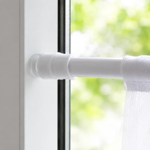DecoHomeTextil Klemmstange für Gardinen, ausziehbar, Weiß 80-120 cm | Gardinenstange, Bistro Gardine, für Fenster, Türen, Nischen, Küche, Bad, Wohnzimmer, mit Saugknopf
