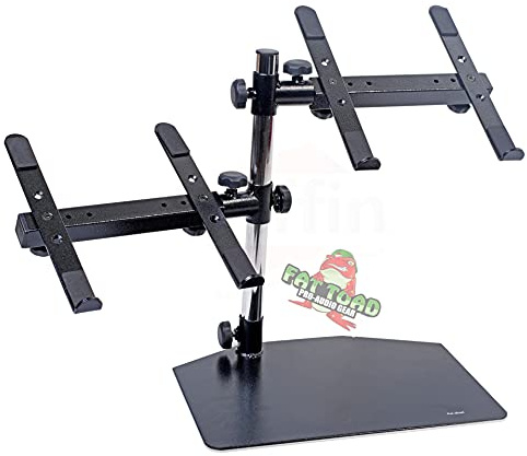 Fat Toad Soporte doble para portátil DJ (Table-Top Pro Edition) – Estante portátil de 2 niveles con soportes de soporte para mezcladores de estudio de música, controladores, monitores y equipo de