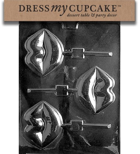 Dress My Cupcake DMCV104 Chocolate Candy Mould, Large Lips Lollipop, Valentine's Day