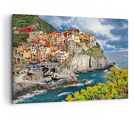 Bilder auf Leinwand 100x70cm Leinwandbild Italien küste felsen landschaft Groß Wanddeko Bild Schlafzimmer Deko Wandbilder Dekoration Wohnzimmer Wall Decor Canvas Wand Kunstdruck Art AA100x70-2710