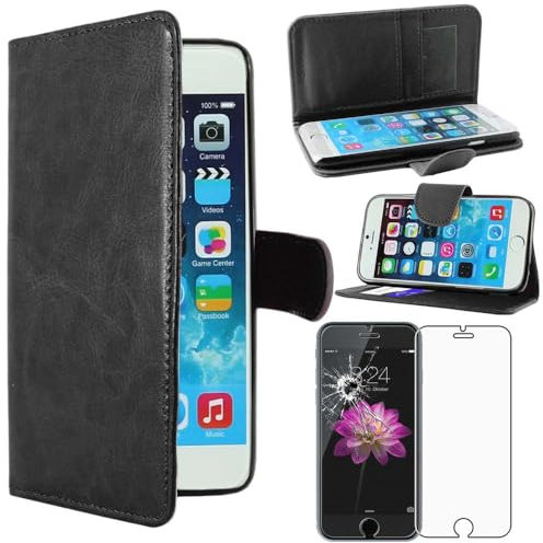 ebestStar - Coque Compatible avec iPhone 6 6S Apple Etui PU Cuir Housse Portefeuille Porte-Cartes Support Stand, Noir + Film Protection écran Verre Trempé [Appareil: 138.1 x 67 x 6.9mm, 4.7'']