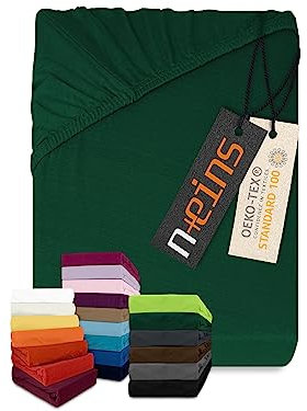 npluseins klassisches Jersey Spannbetttuch - vielen Farben + Größen - 100% Baumwolle 159.192, 140-160 x 200 cm, dunkelgrün